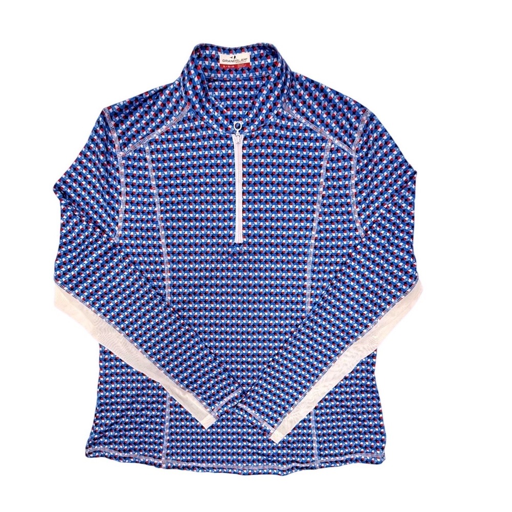 Grand Slam Performance Womens XL Quarter Zip Pullover Blue Geometric Golf Top